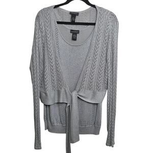 Lane Bryant Silver Metallic 2 PC Set Tie Front Cardigan Sweater Womens SZ 18/20